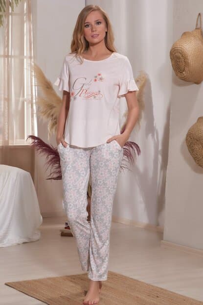 Sevim 11298 Womens Powder Printed Sleepwear Suit