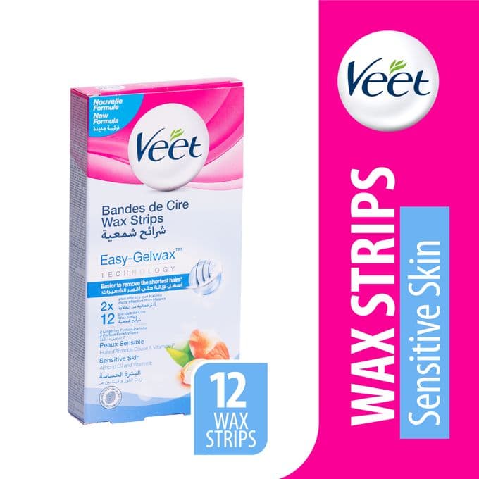 Veet Easy-Gel Wax Technology with Almond Oil and Vitamin E for Sensitive Skin - 12 Pcs
