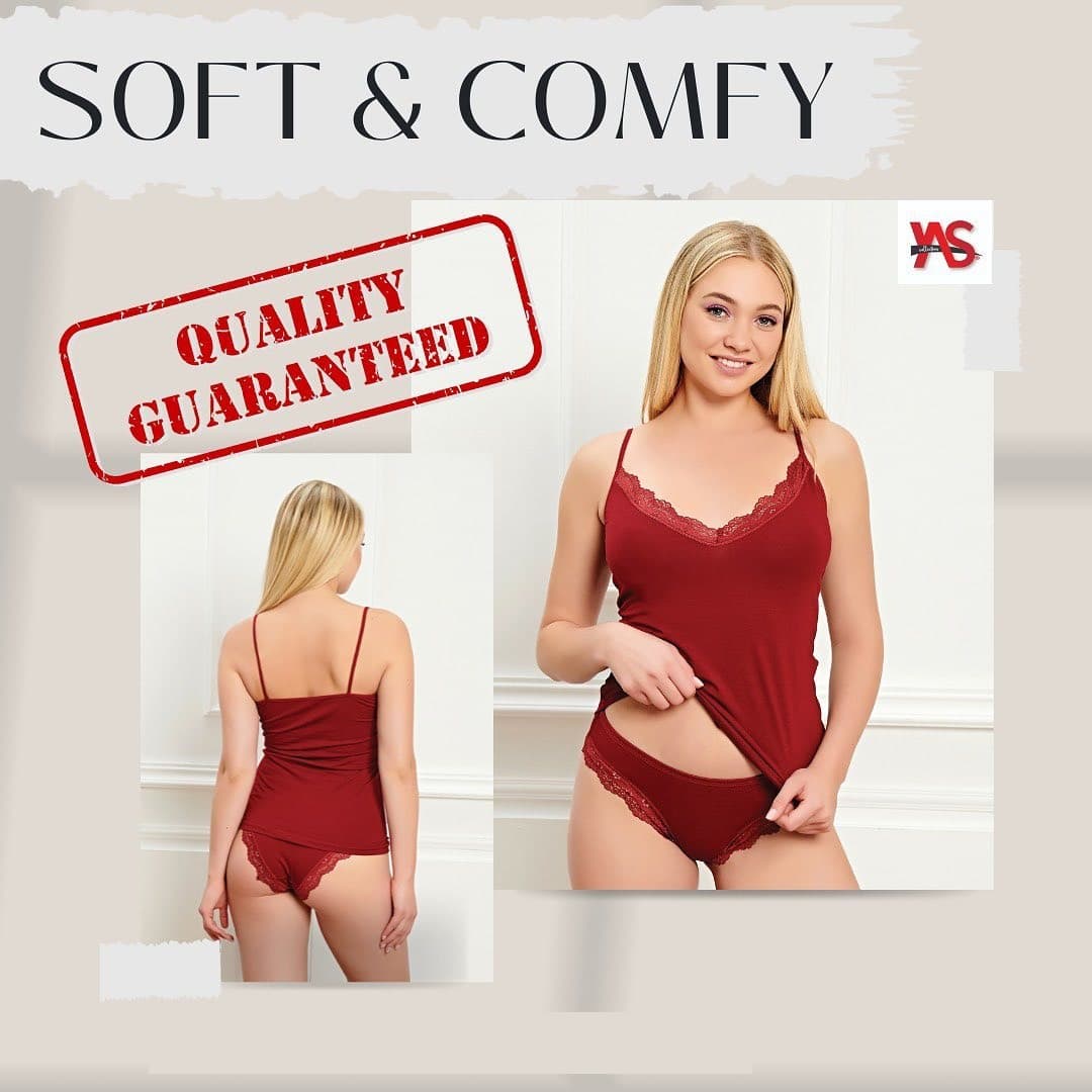 YAS Collection Ladies Cotton 2 Pieces Set with Sleeveless Shirt and Underwear 1140